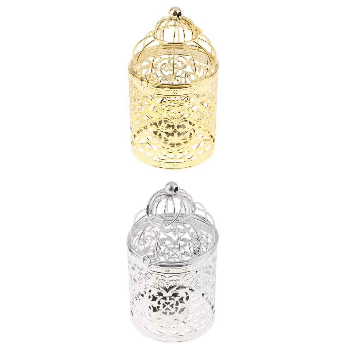 2 Color Electroplated Metal Birdcage Shape Tea Light Candle Holder