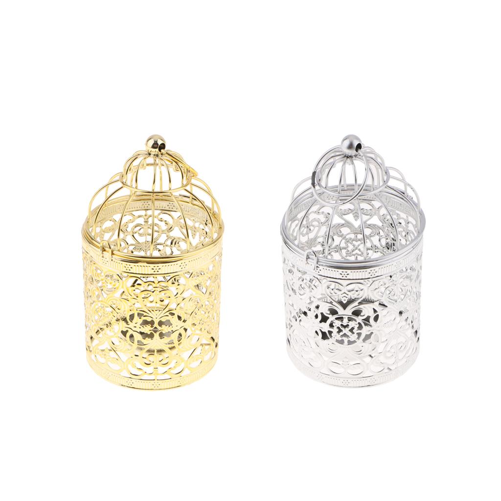2 Color Electroplated Metal Birdcage Shape Tea Light Candle Holder