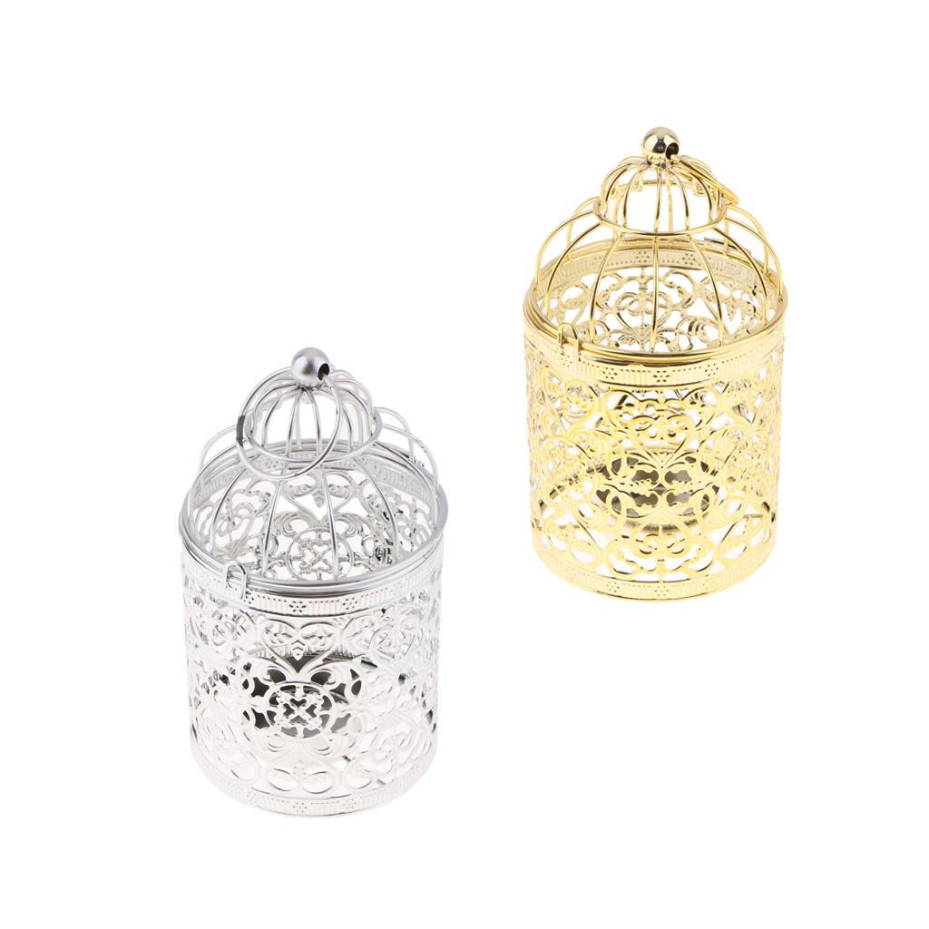 2 Color Electroplated Metal Birdcage Shape Tea Light Candle Holder