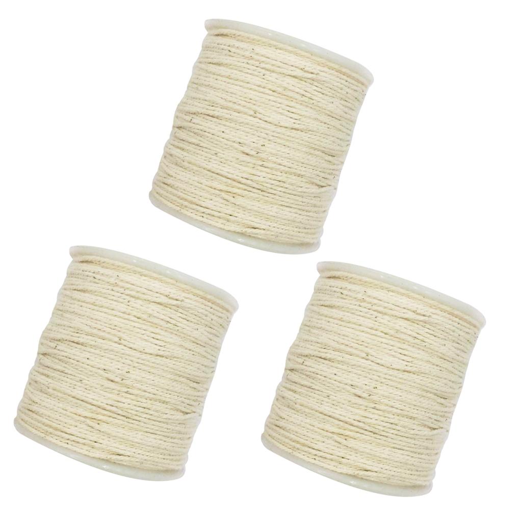 3Pcs 100m 1mm Rustic Cotton Rope Braided Twisted Cord Twine Craft Raw White