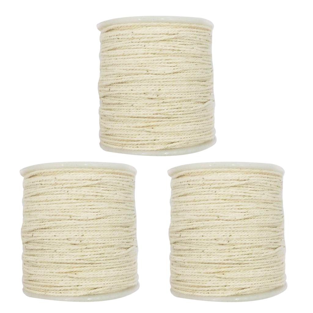 3Pcs 100m 1mm Rustic Cotton Rope Braided Twisted Cord Twine Craft Raw White