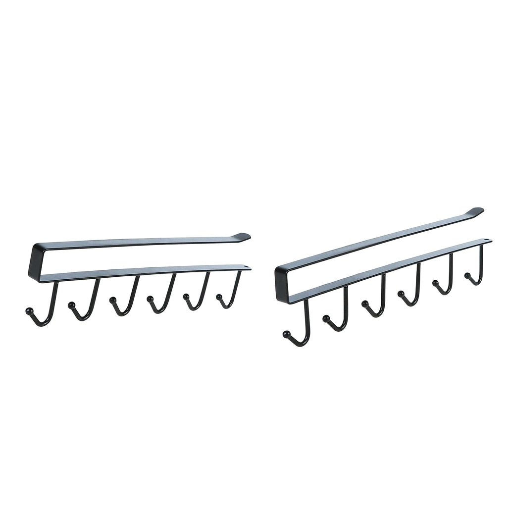 2Pcs 6 Hook Under Shelf Cabinet Rack Mug Tea Cup Holder Storage Hook Black