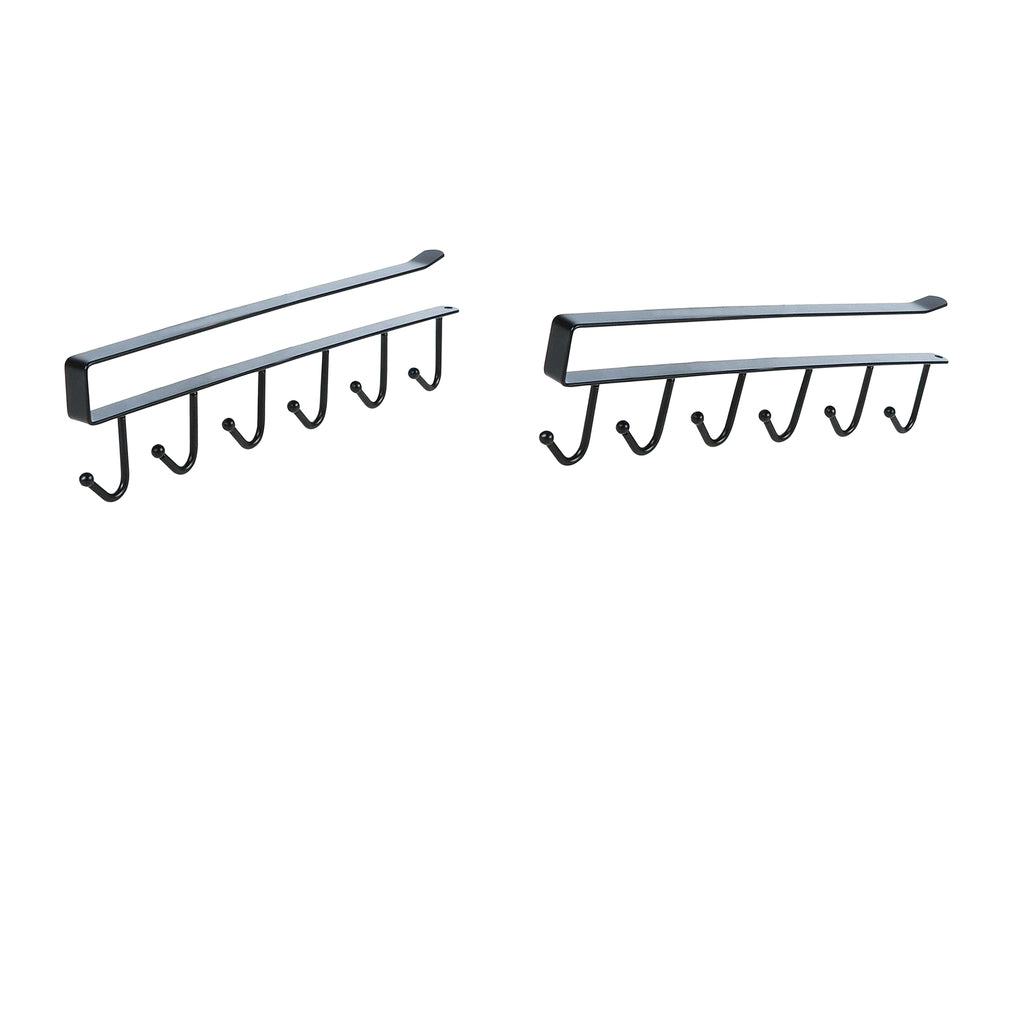 2Pcs 6 Hook Under Shelf Cabinet Rack Mug Tea Cup Holder Storage Hook Black