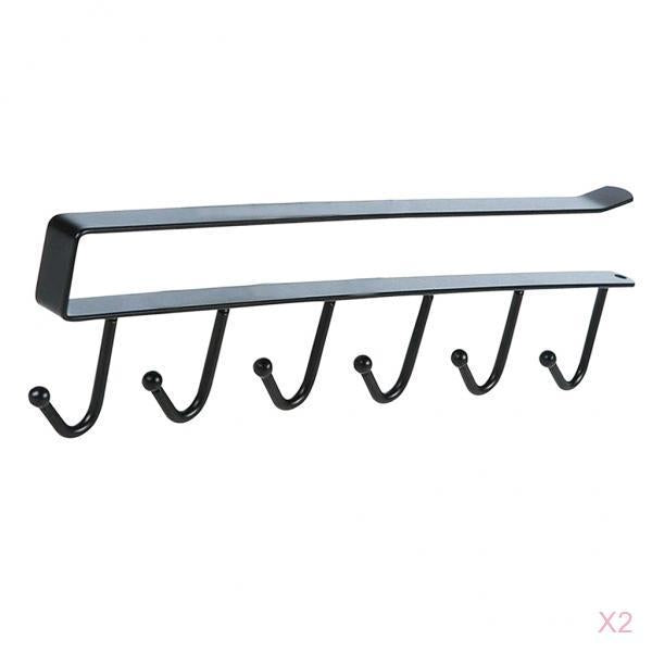2Pcs 6 Hook Under Shelf Cabinet Rack Mug Tea Cup Holder Storage Hook Black