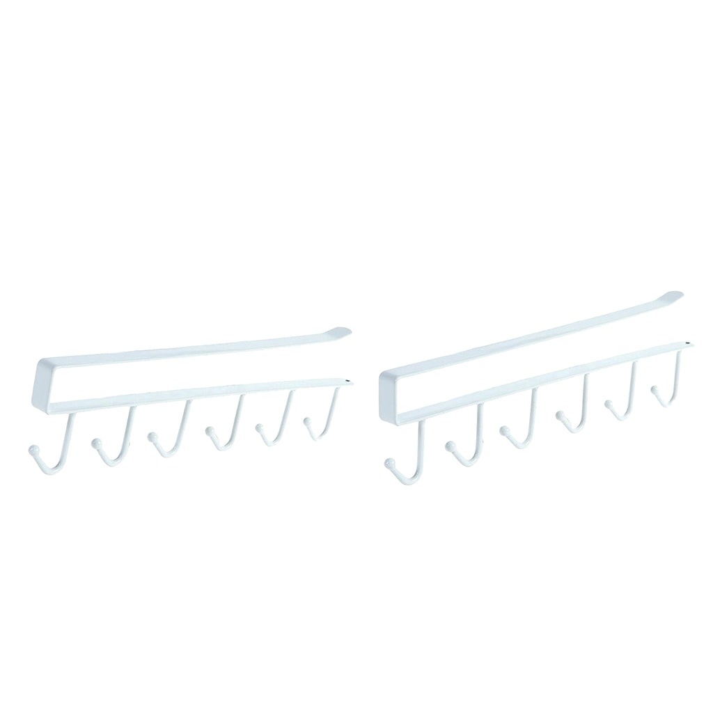 2Pcs 6 Hook Kitchen Under Shelf Cabinet Rack Mug Tea Cup Holder Hook White