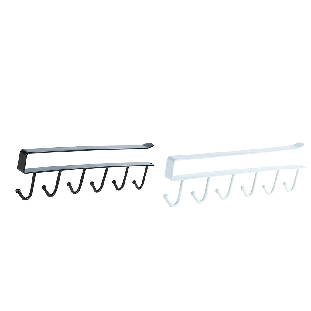 2Pcs 6 Hook Kitchen Under Shelf Cabinet Rack Mug Tea Cup Holder Storage Hook