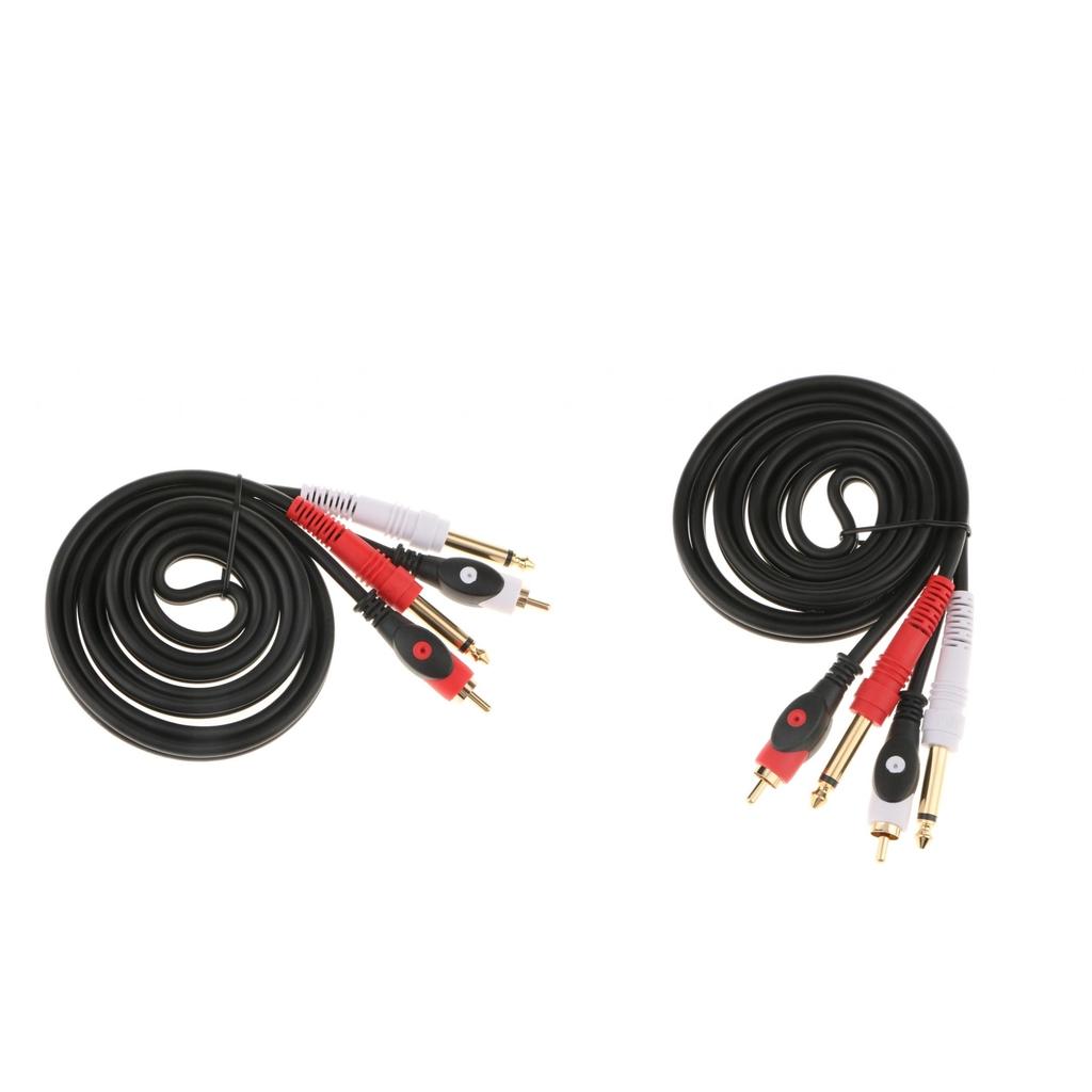 2x Instrument Audio Cable 6.5mm Male to RCA Male for Amplifier Mixer 1.5M