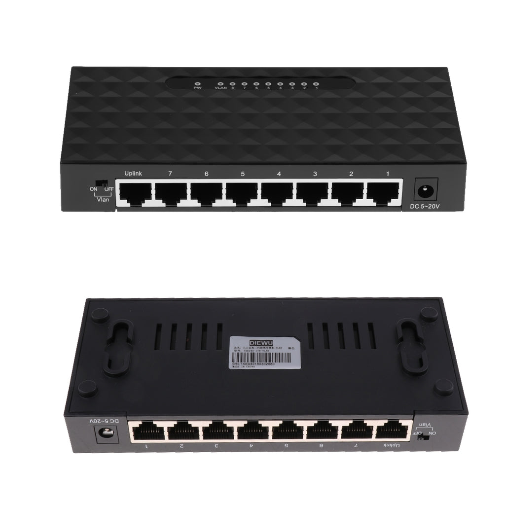 2pcs 8 Port Desktop Network Switch Fast Ethernet VLAN Switches Adapter