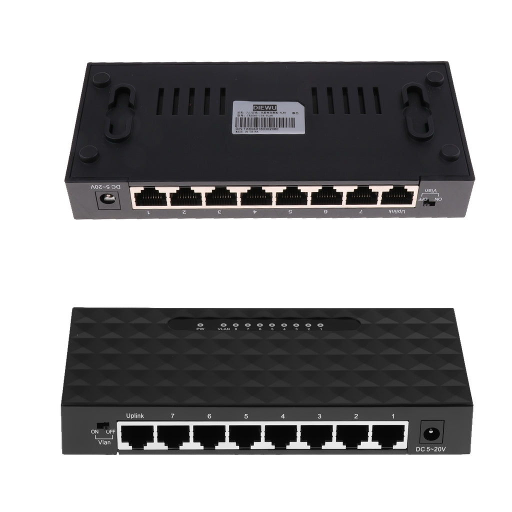 2pcs 8 Port Desktop Network Switch Fast Ethernet VLAN Switches Adapter