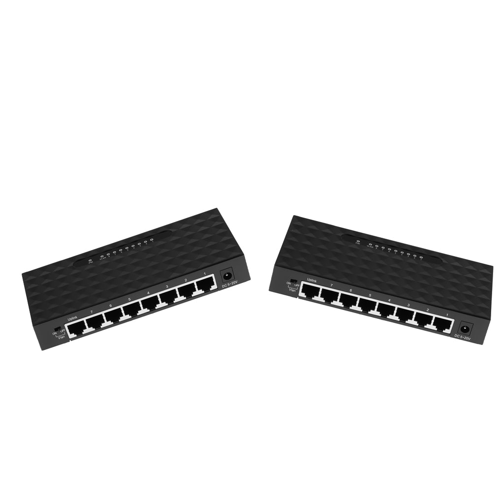 2pcs 8 Port Desktop Network Switch Fast Ethernet VLAN Switches Adapter