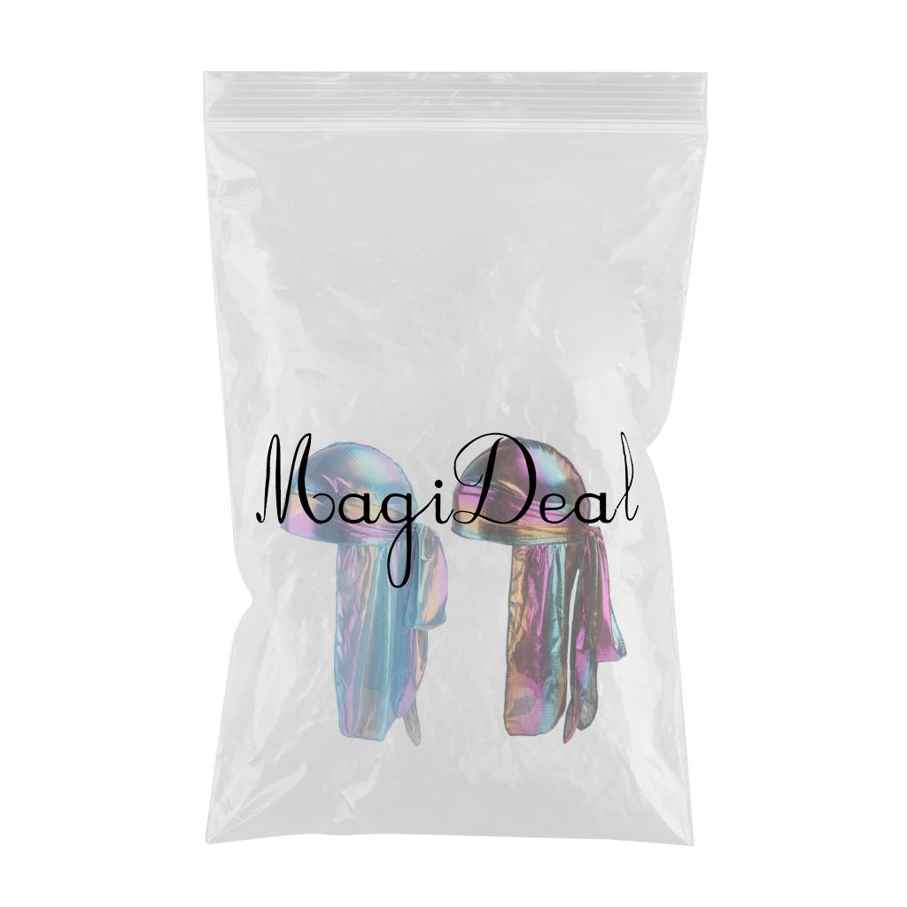 2 Pieces Shiny Rainbow Silky Chemo Scarf Cap Muslim Hat Durag Headwrap