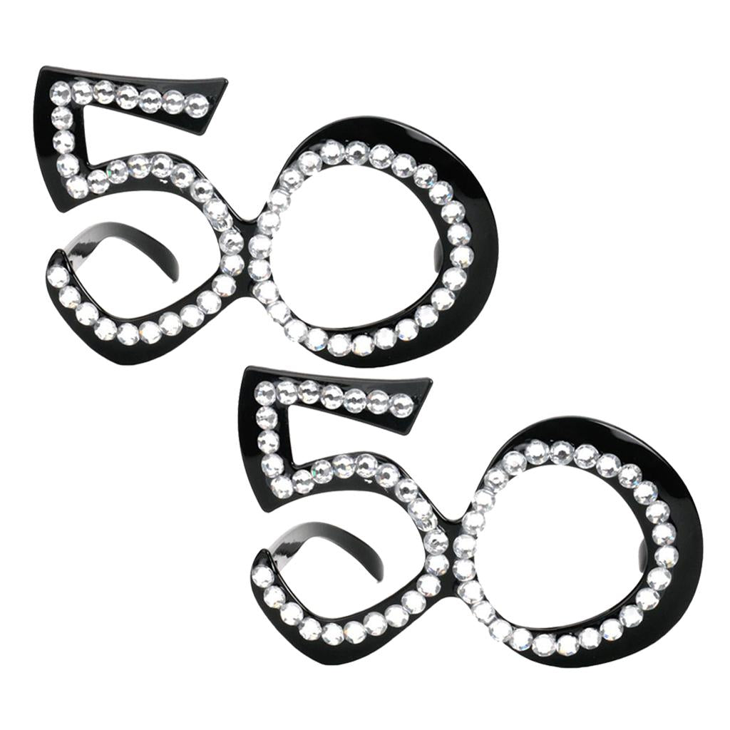 2 Pieces Retro Crystal Black Birthday Glasses Anniversary Wedding Party 50th