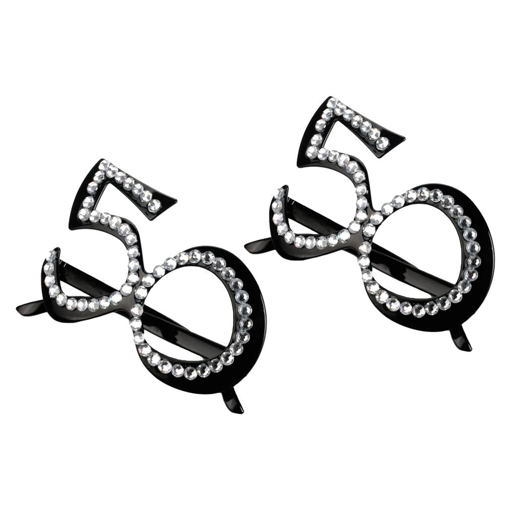 2 Pieces Retro Crystal Black Birthday Glasses Anniversary Wedding Party 50th