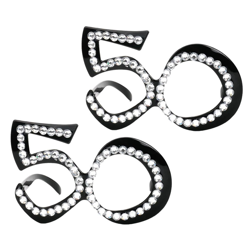 2 Pieces Retro Crystal Black Birthday Glasses Anniversary Wedding Party 50th