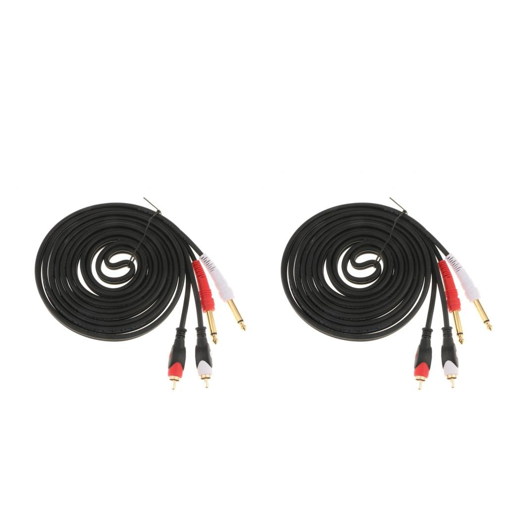 2x Instrument Audio Cable 6.5mm Male to RCA Male Wire for Amplifier 3meter