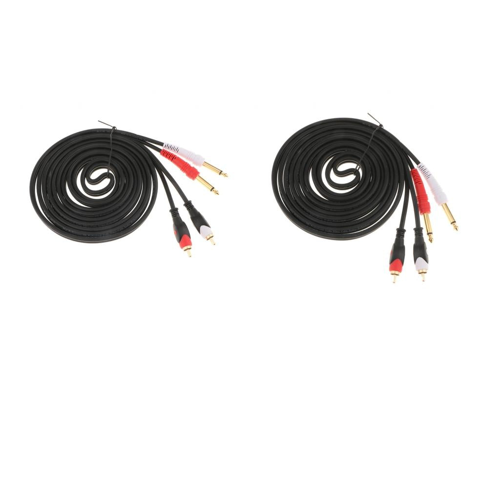 2x Instrument Audio Cable 6.5mm Male to RCA Male Wire for Amplifier 3meter