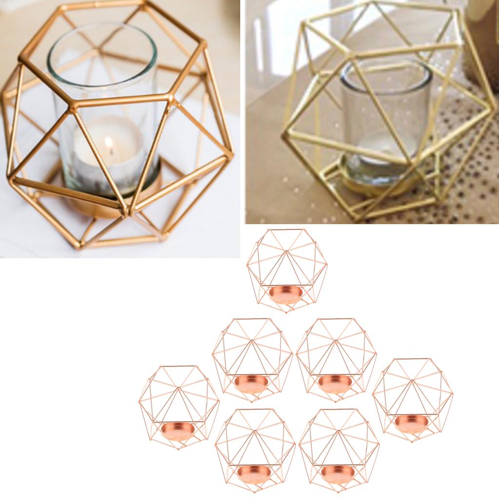 7Pcs 3D Geometric Wedding Candlestick Candle Tealight Holder Rose Golden