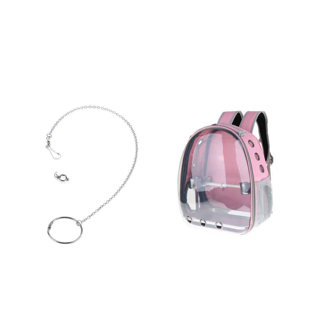 2x Clear Cover Bird Parrot Carrier with Stand Perch Cup and Bird Foot Chain