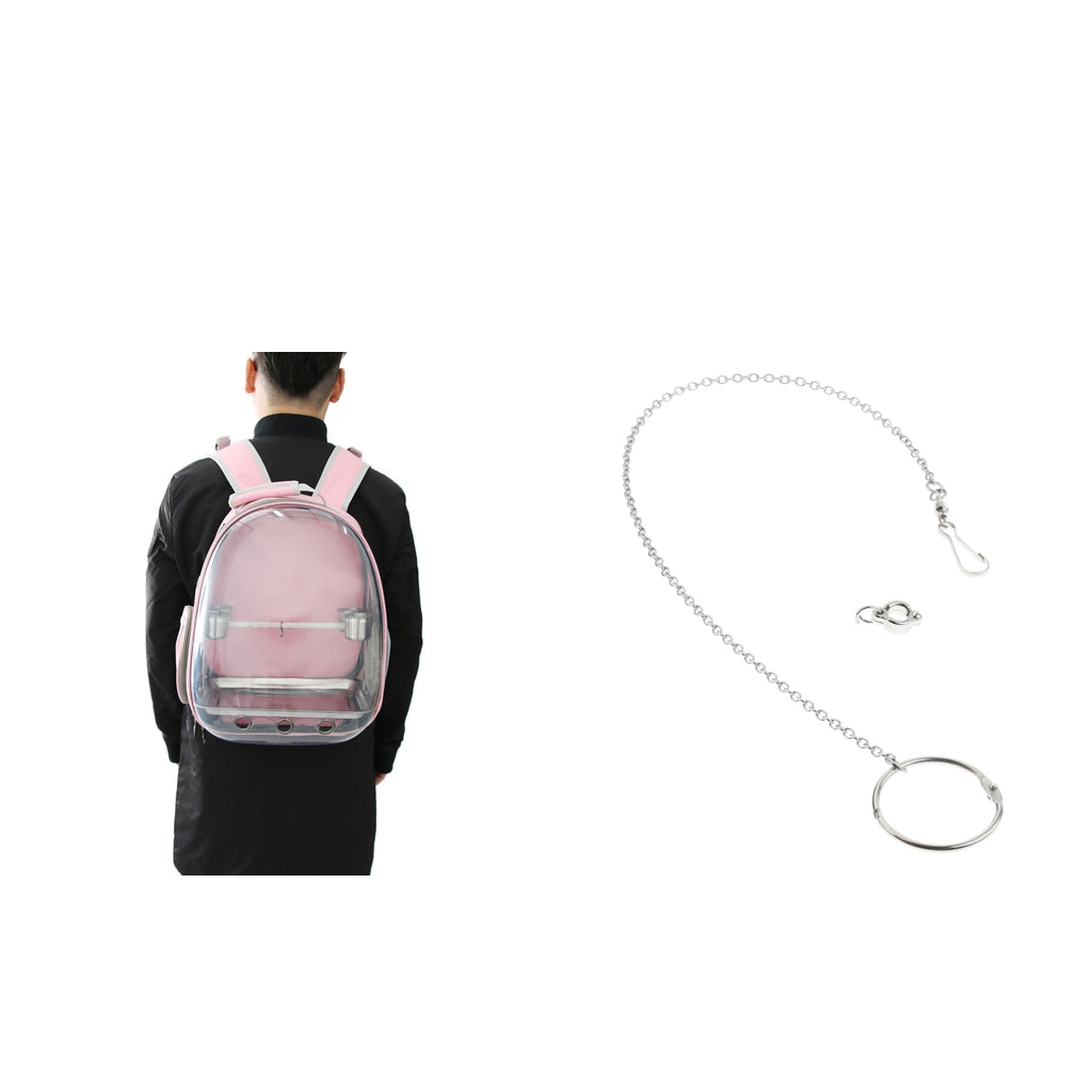 2x Clear Cover Bird Parrot Carrier with Stand Perch Cup and Bird Foot Chain