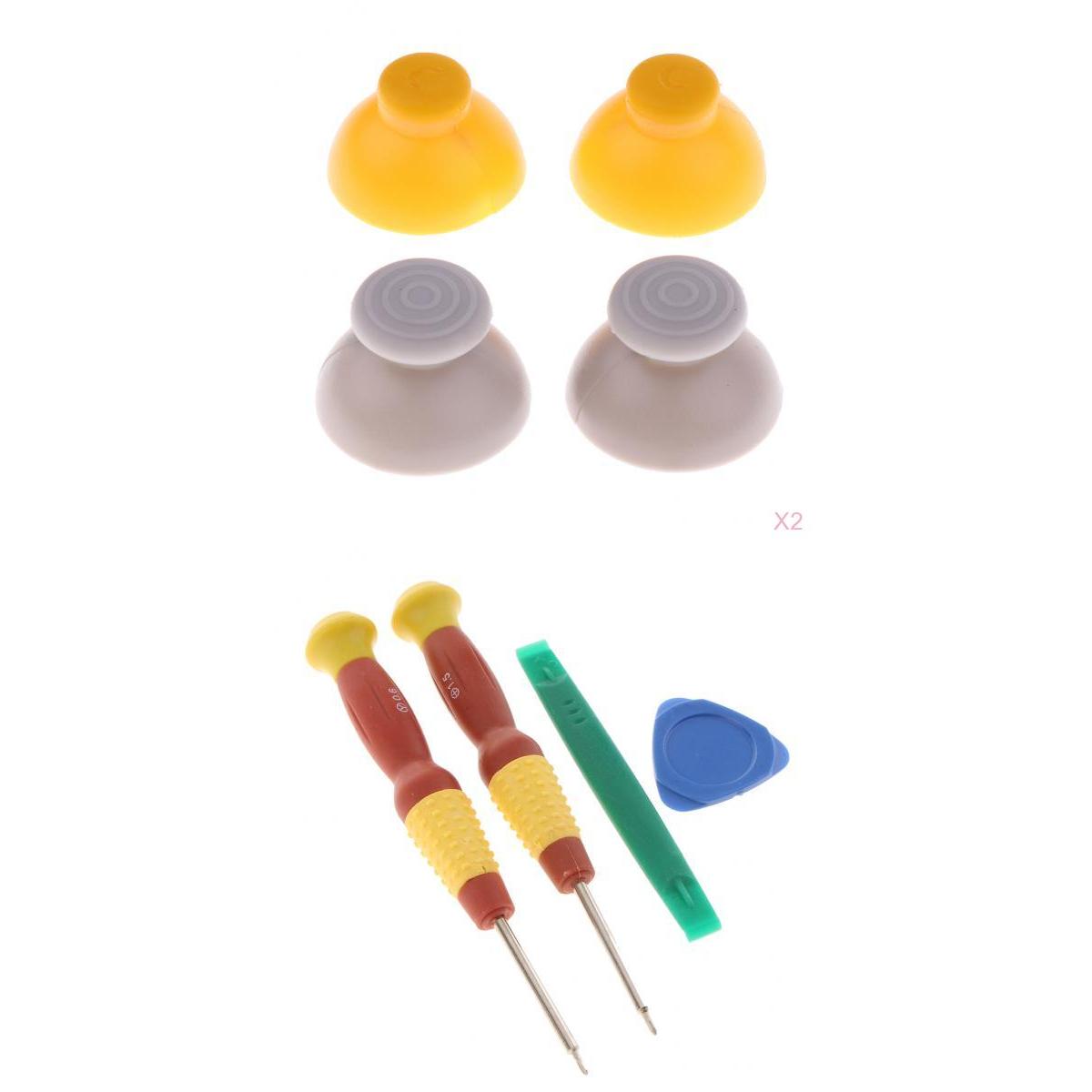 8Pcs Replacement Joystick Caps Grey+Yellow for Nintendo GameCube NGC + Tools