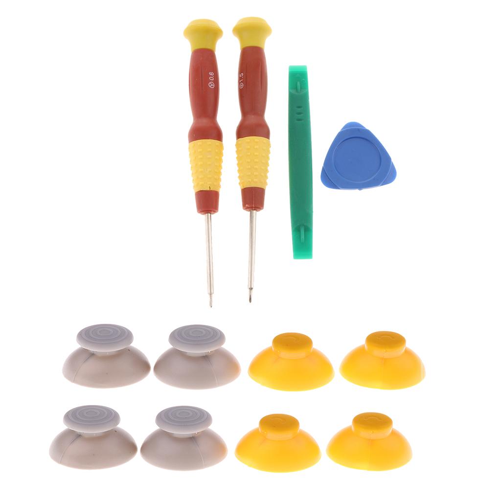8Pcs Replacement Joystick Caps Grey+Yellow for Nintendo GameCube NGC + Tools