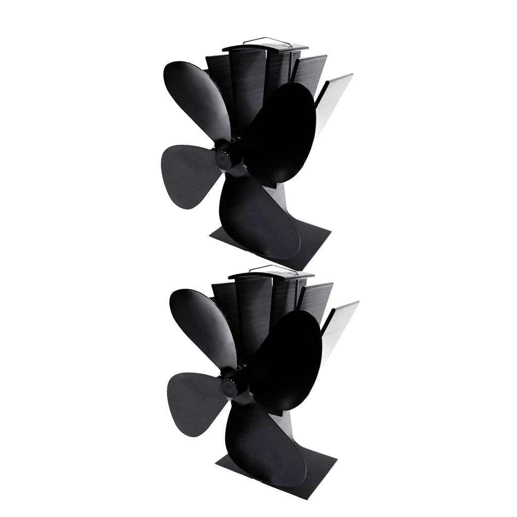 2x 4-blade Heat Powered Stove Fan for Wood Log Burner Fireplace Black