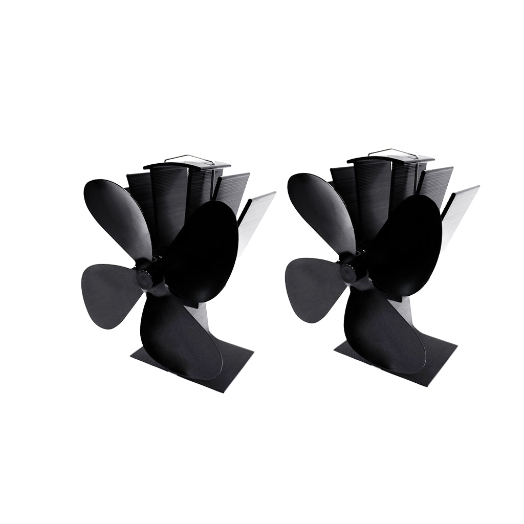 2x 4-blade Heat Powered Stove Fan for Wood Log Burner Fireplace Black
