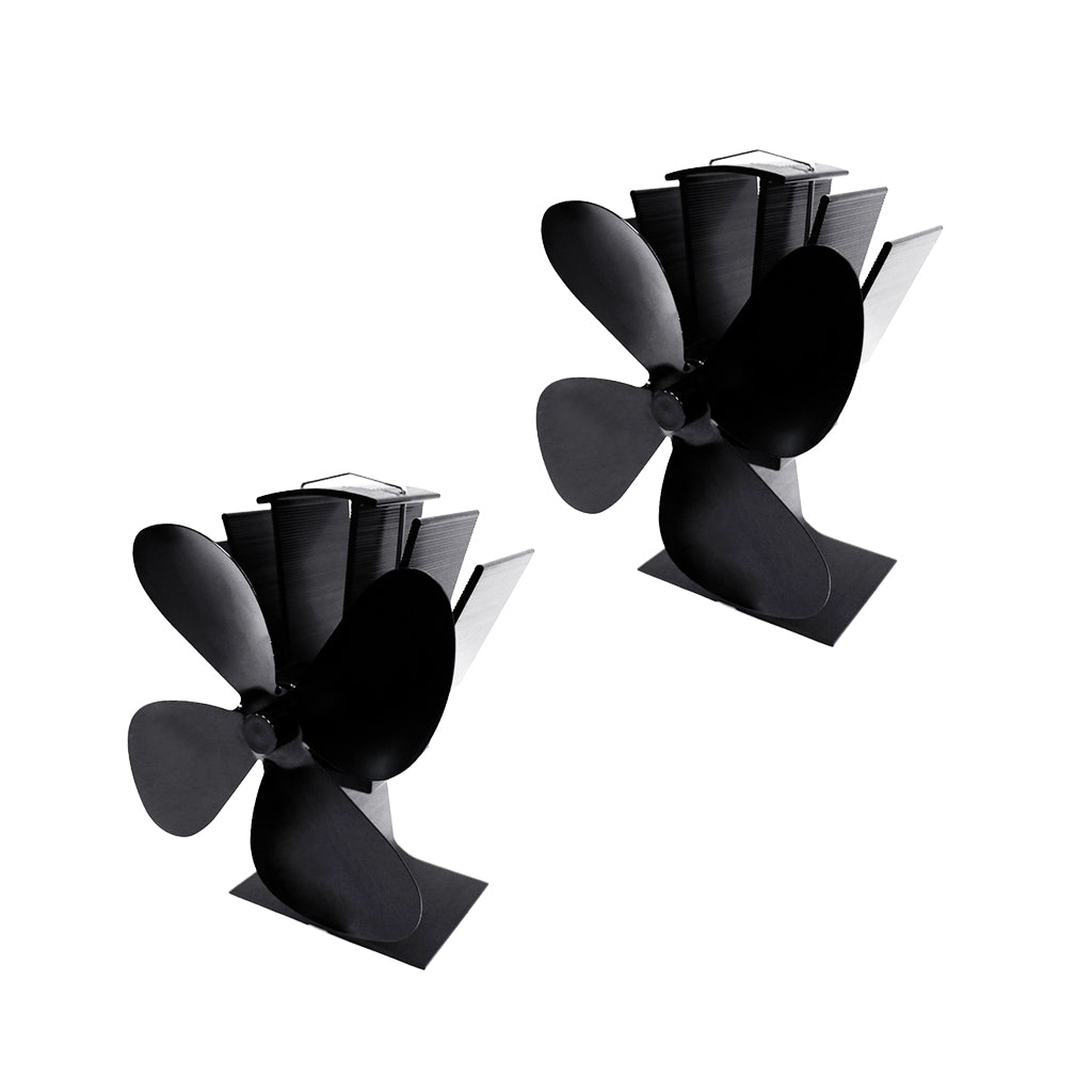 2x 4-blade Heat Powered Stove Fan for Wood Log Burner Fireplace Black