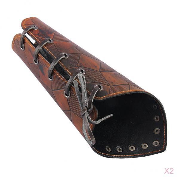 2Pcs Medieval Unisex Men Bracers Leather Gauntlet Wristband Arm Armor Brown