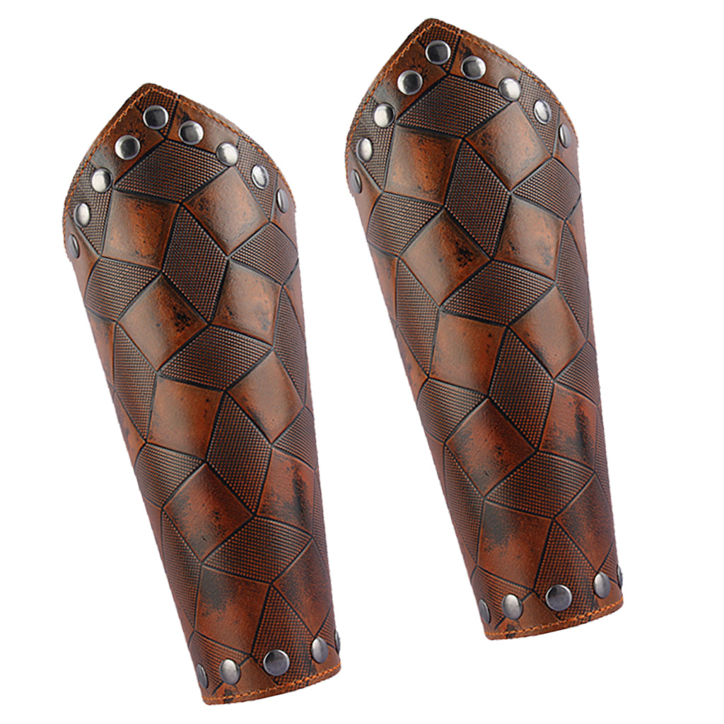 2Pcs Medieval Unisex Men Bracers Leather Gauntlet Wristband Arm Armor Brown