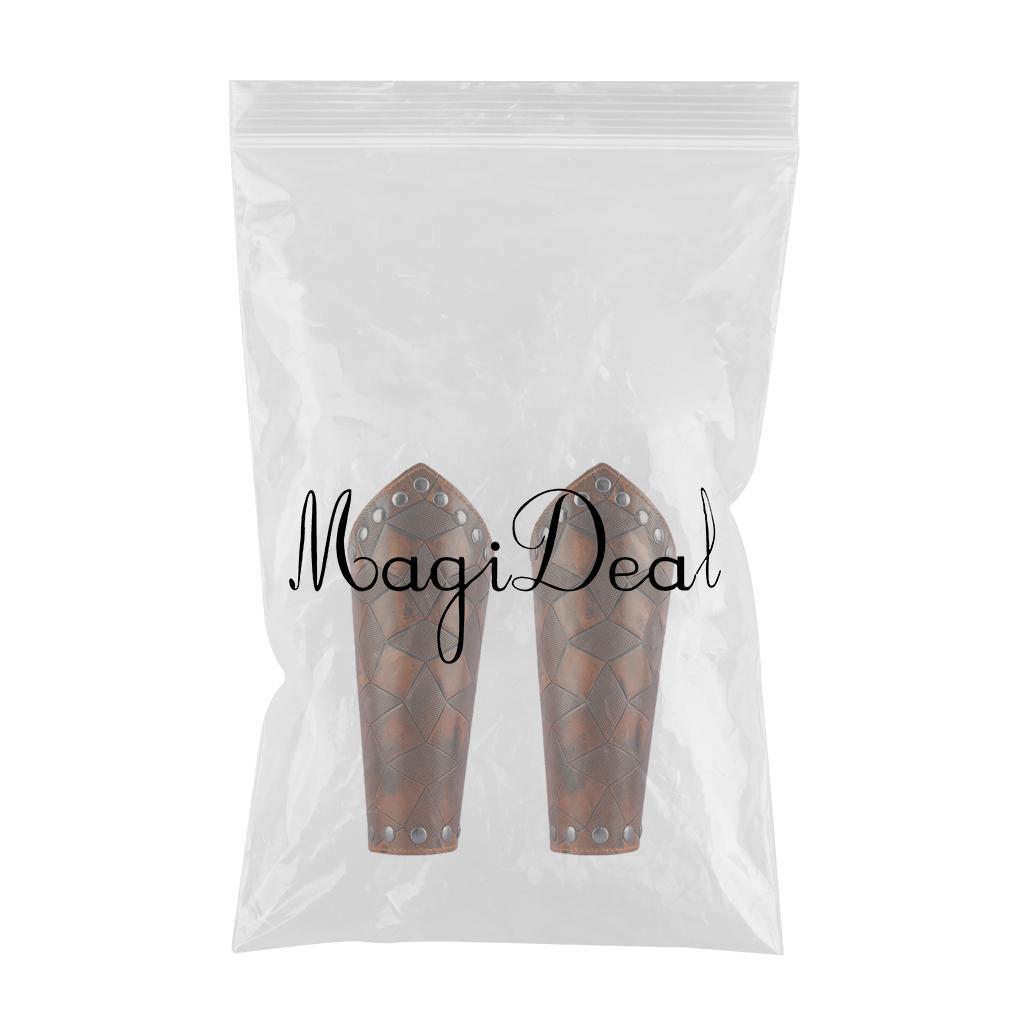2Pcs Medieval Unisex Men Bracers Leather Gauntlet Wristband Arm Armor Brown