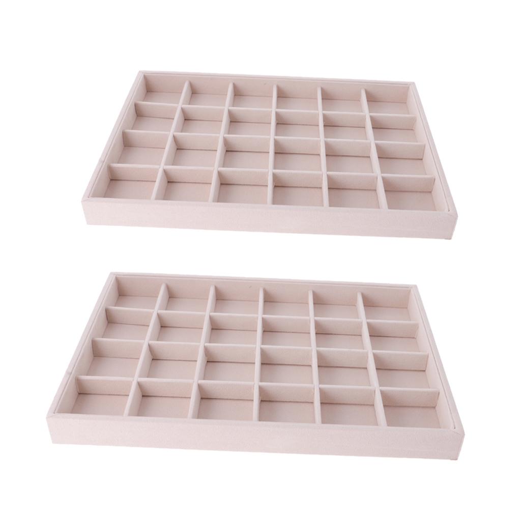 2 Pieces Ring Earrings Necklace Jewelry Display Organizer Tray Showcase Pad
