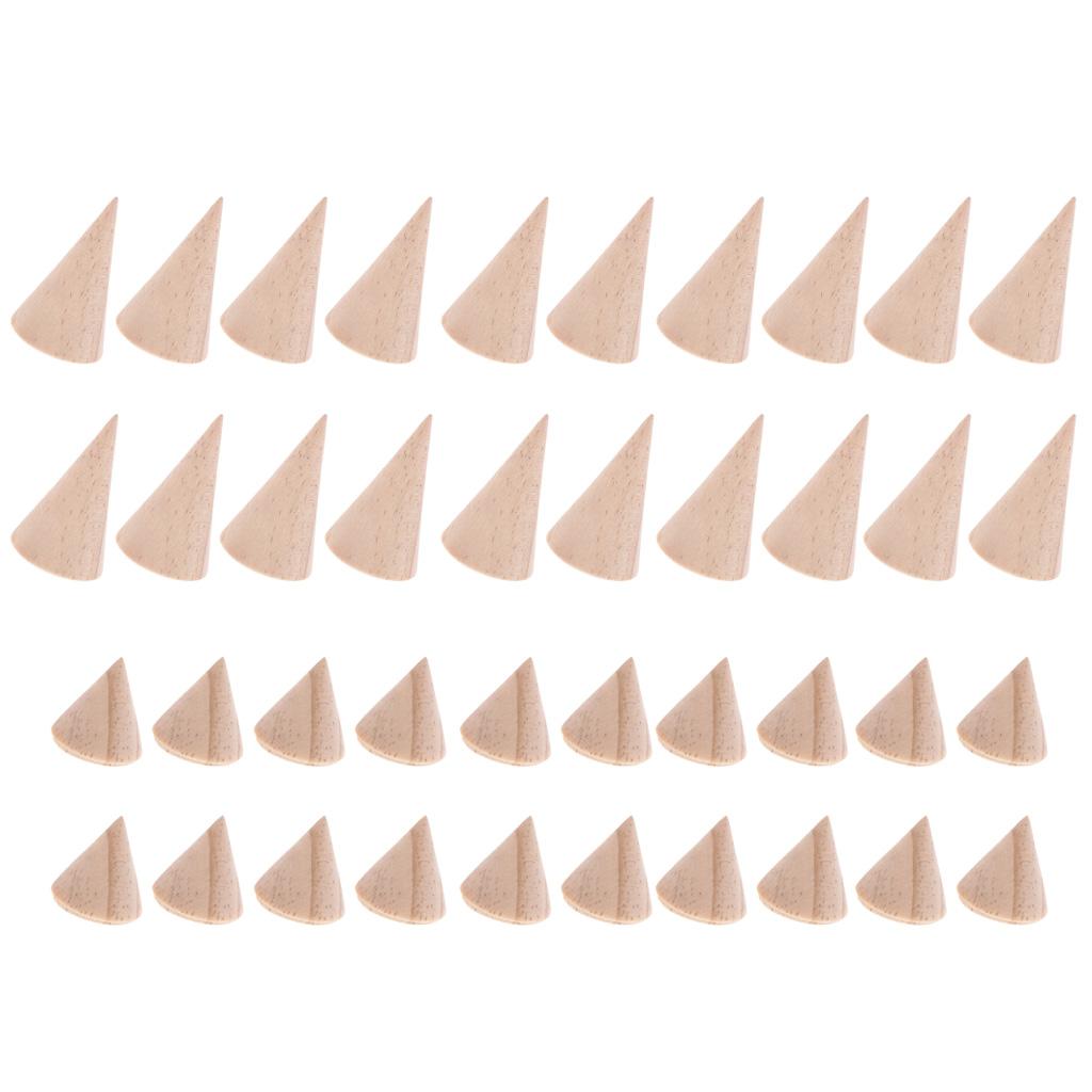 40 Pieces Unpainted Cone Shape Wooden Ring Jewelry Display Stand Rack