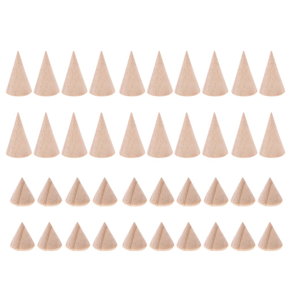 40 Pieces Unpainted Cone Shape Wooden Ring Jewelry Display Stand Rack