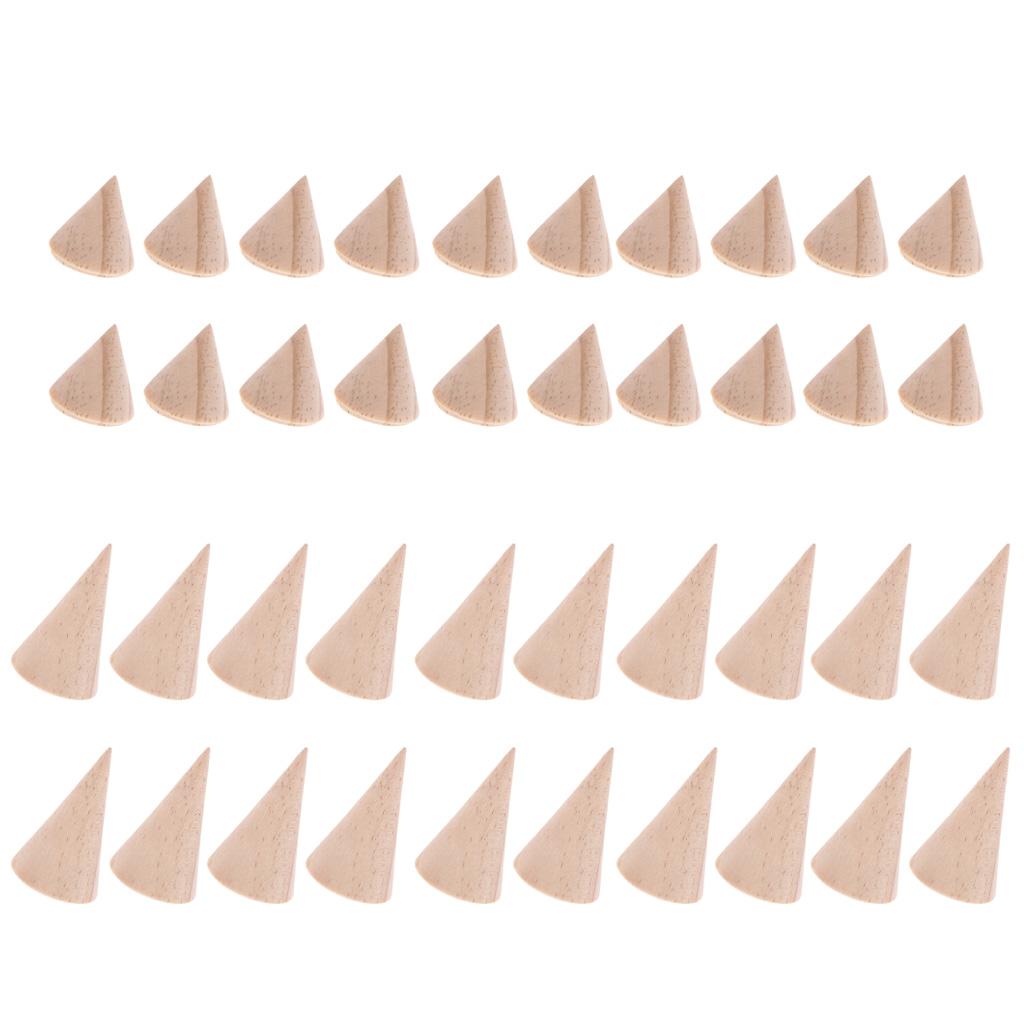 40 Pieces Unpainted Cone Shape Wooden Ring Jewelry Display Stand Rack