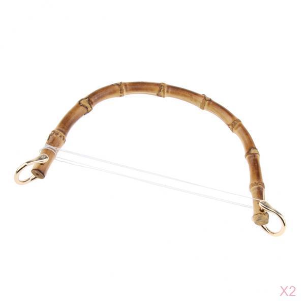 2x DIY Real Bamboo Wooden Purse Bag Handle Handbag Replacement Gold Buckle