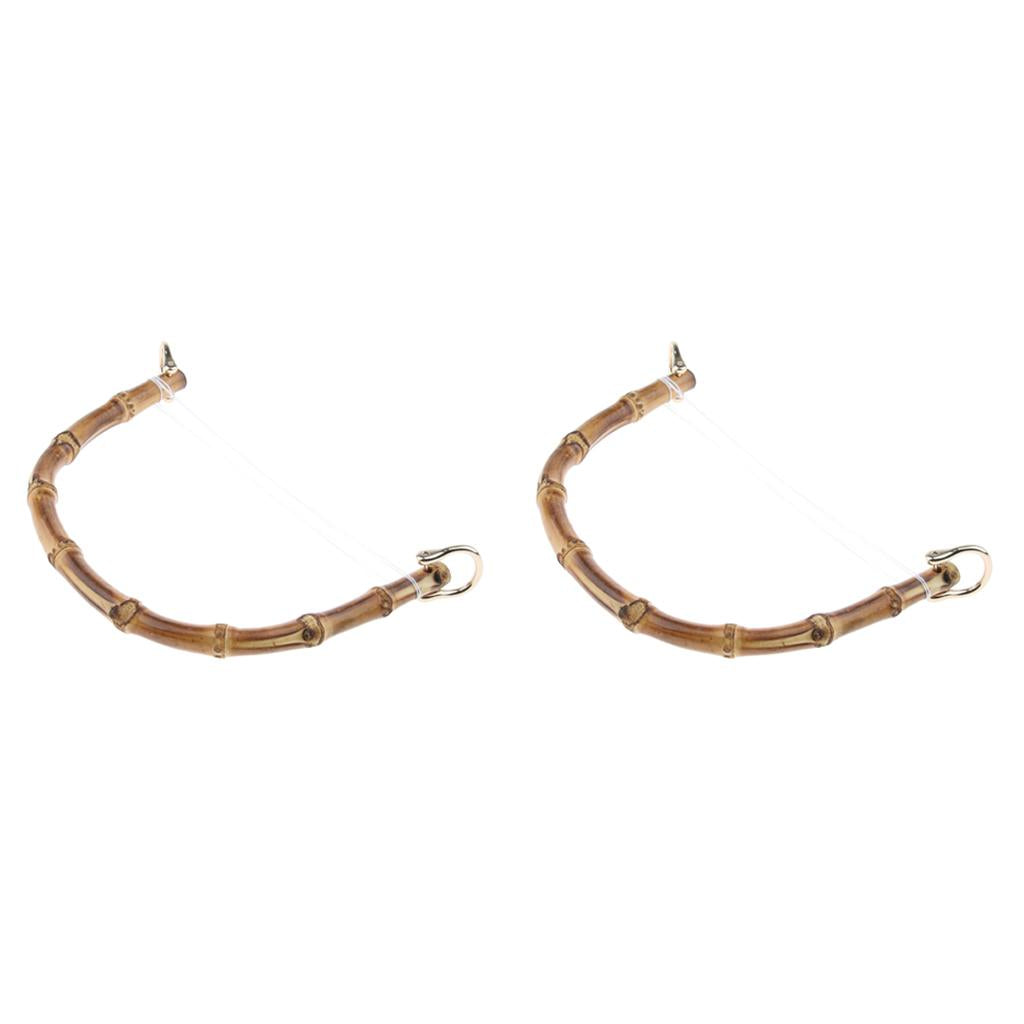 2x DIY Real Bamboo Wooden Purse Bag Handle Handbag Replacement Gold Buckle