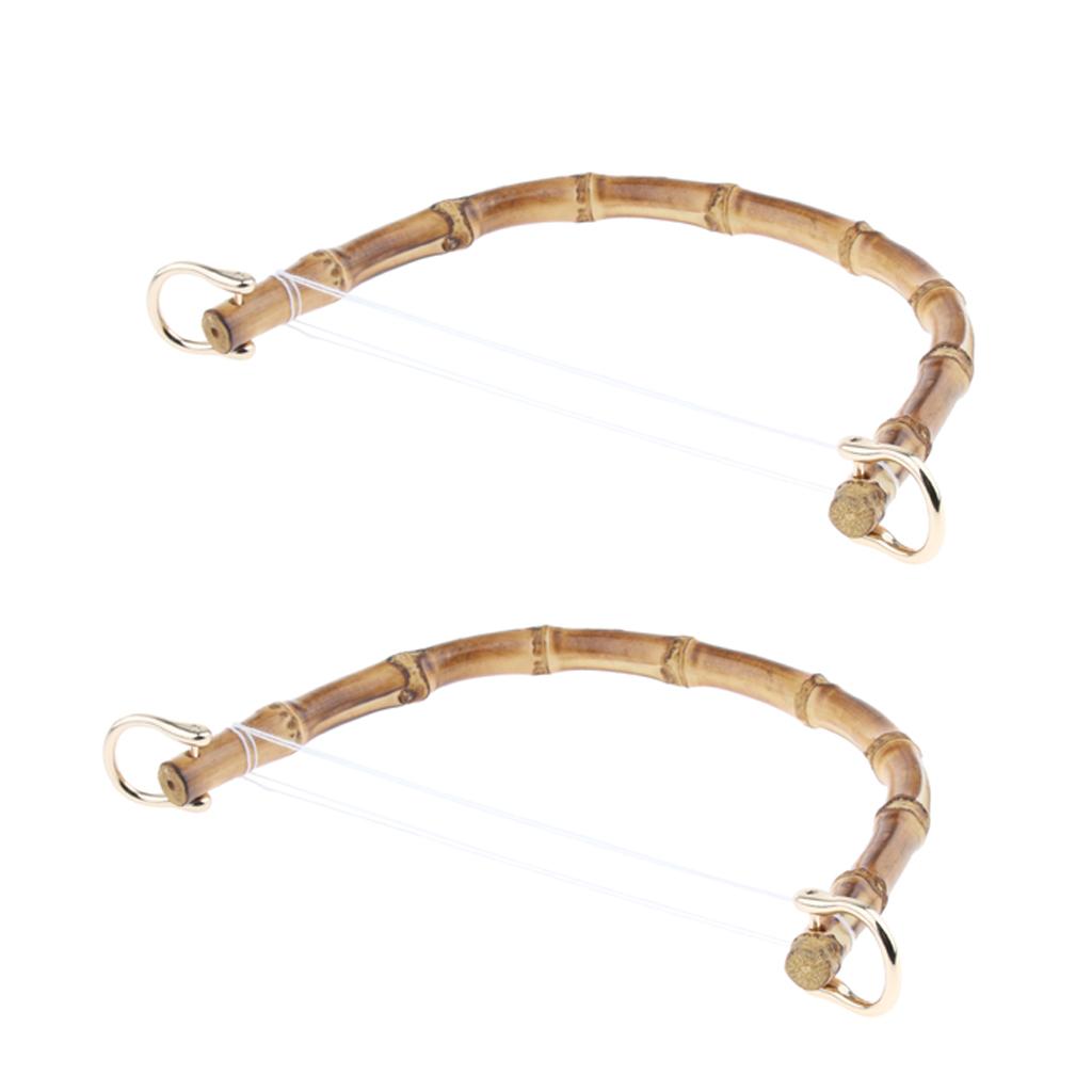 2x DIY Real Bamboo Wooden Purse Bag Handle Handbag Replacement Gold Buckle