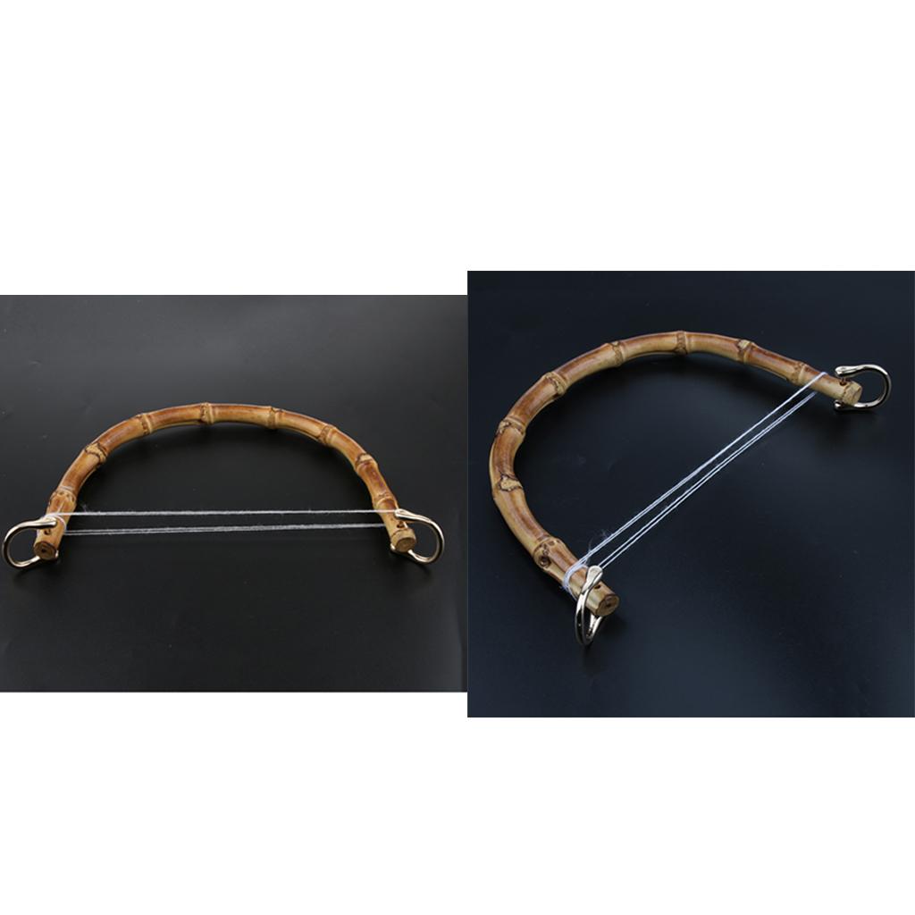 2x DIY Real Bamboo Wooden Purse Bag Handle Handbag Replacement Gold Buckle