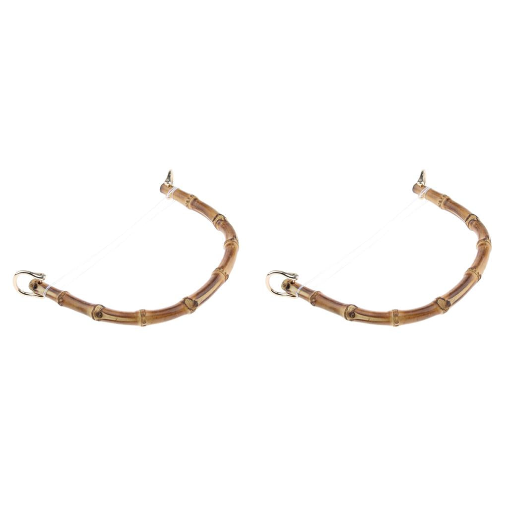 2x DIY Real Bamboo Wooden Purse Bag Handle Handbag Replacement Gold Buckle