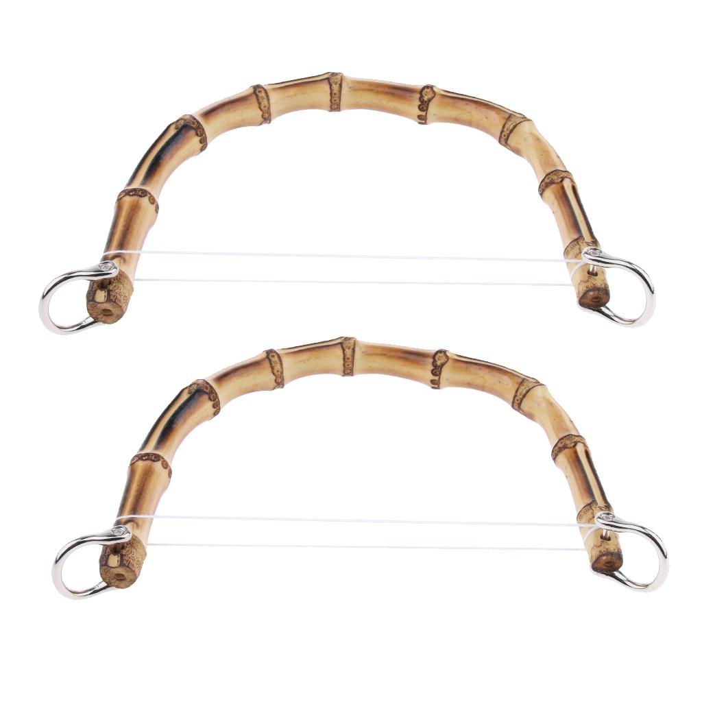 2x DIY Real Bamboo Wooden Purse Bag Handle Handbag Replacement Silver Buckle