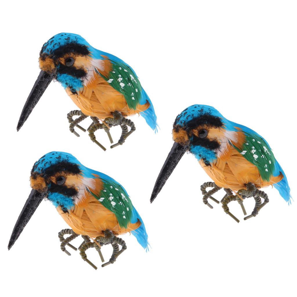 3 x Realistic Kingfisher Bird Ornament Garden Sculpture Creative Tree Decor