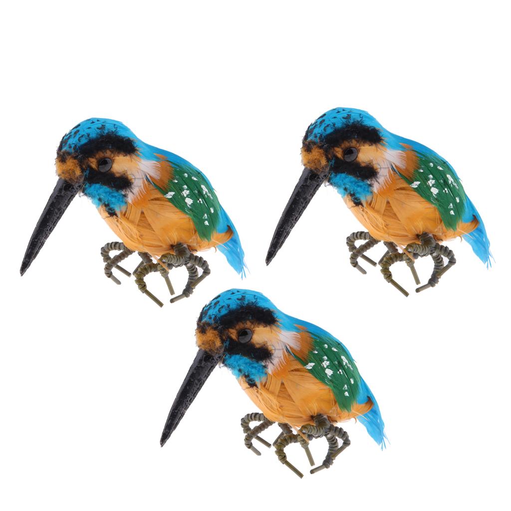 3 x Realistic Kingfisher Bird Ornament Garden Sculpture Creative Tree Decor