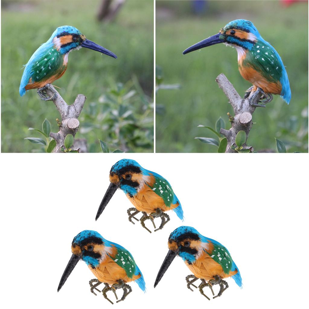 3 x Realistic Kingfisher Bird Ornament Garden Sculpture Creative Tree Decor