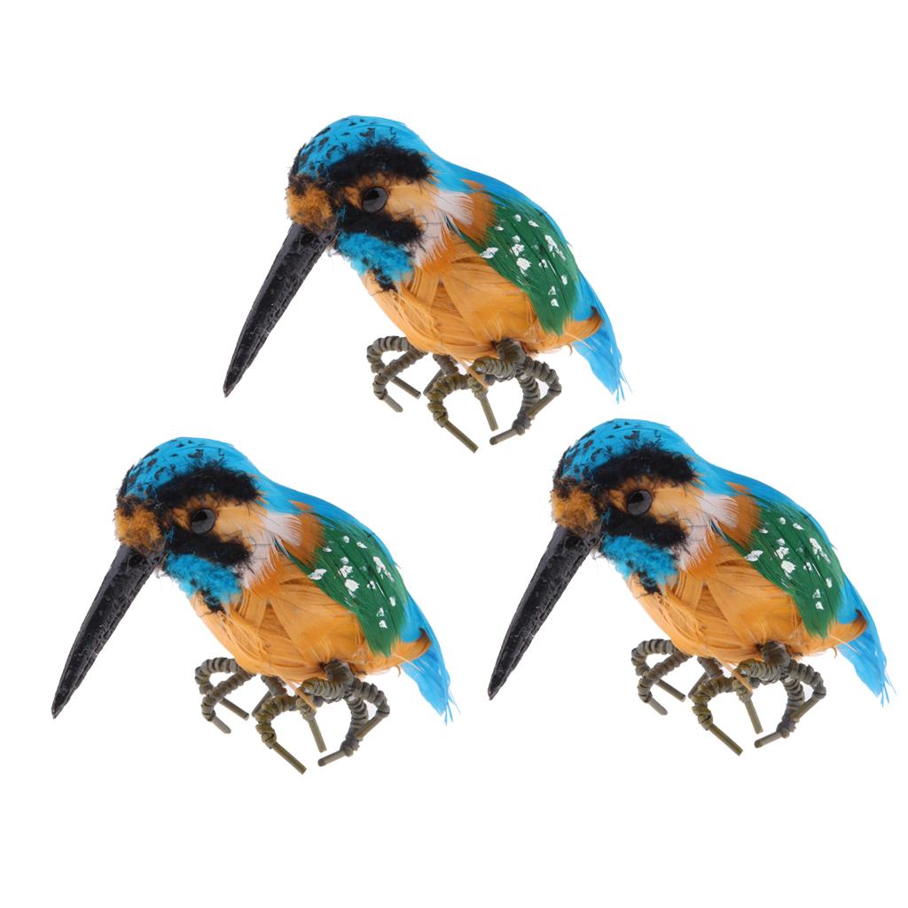 3 x Realistic Kingfisher Bird Ornament Garden Sculpture Creative Tree Decor