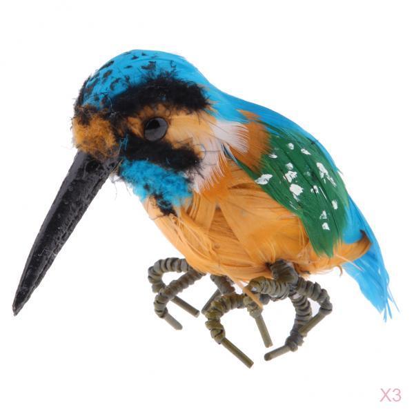 3 x Realistic Kingfisher Bird Ornament Garden Sculpture Creative Tree Decor