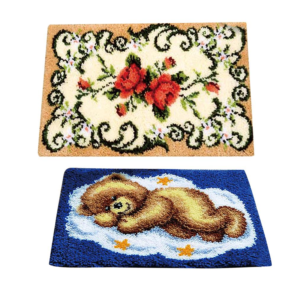 2 Set Bear/Flower Pattern Latch Hook Kits with Basic Tools for Rug Making