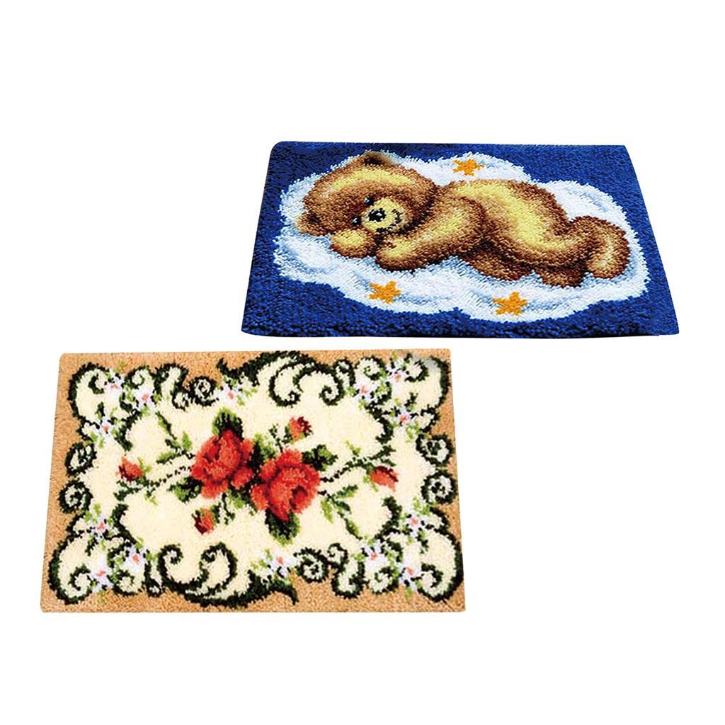 2 Set Bear/Flower Pattern Latch Hook Kits with Basic Tools for Rug Making