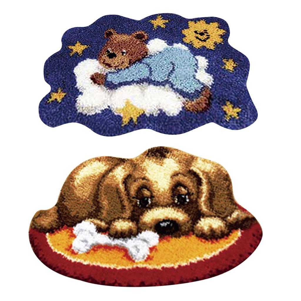2 Set Animal Bear Dog Latch Hook Kits with Basic Tools for Rug Making
