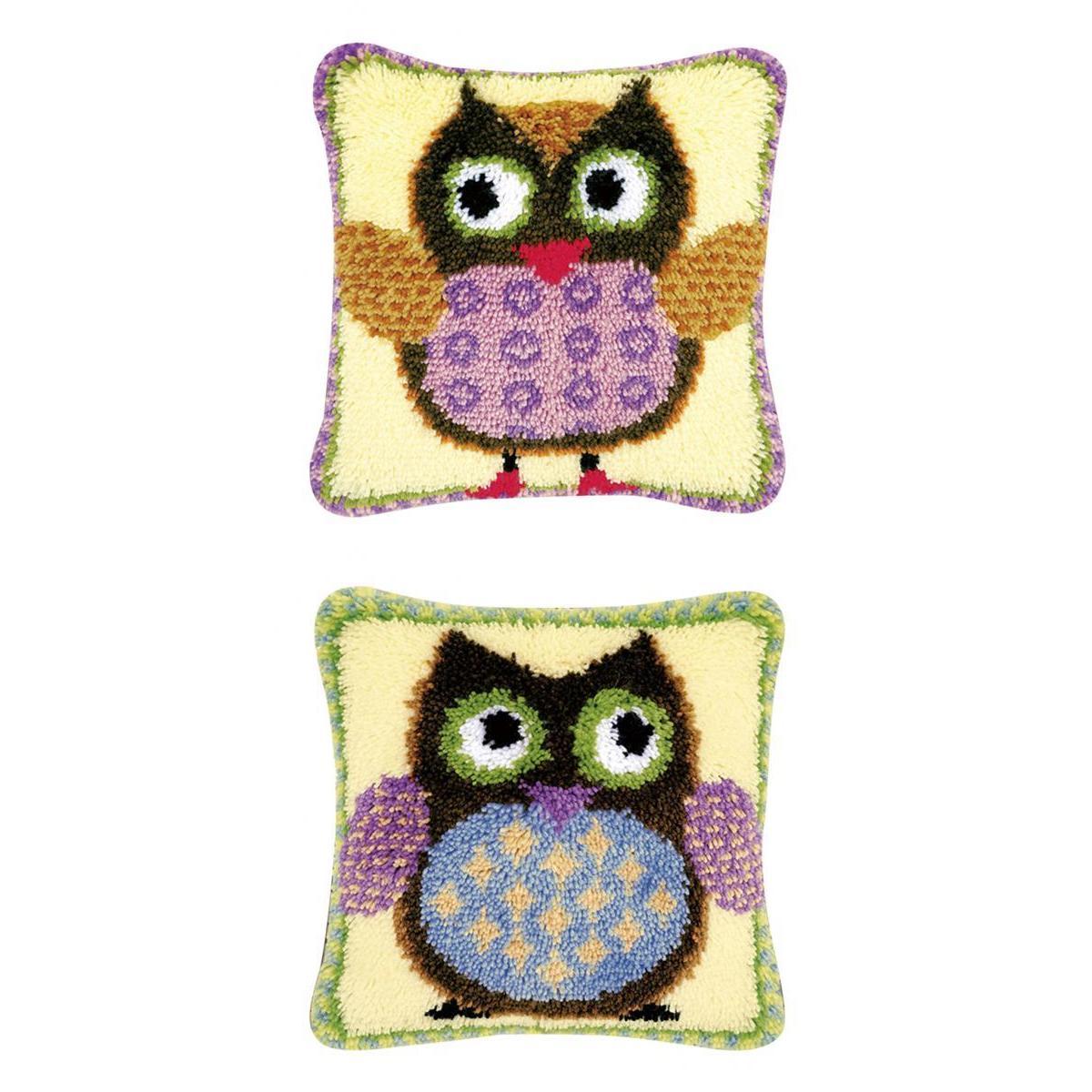 2 Set Owl Latch Hook Kits for DIY Pillow Cover Sofa Cushion Cover 43x43cm